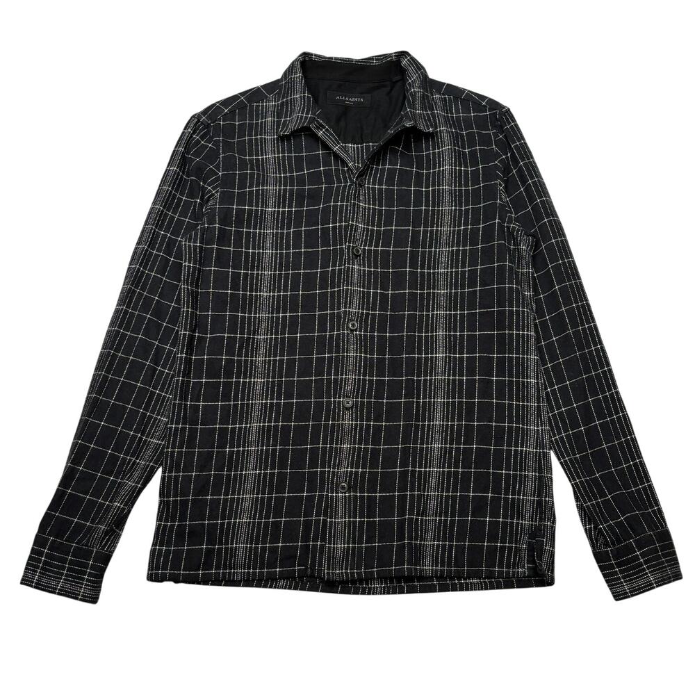 Allsaints Alverstone Button Up Grid Check Loop Collar Long Sleeve Shirt Men's S